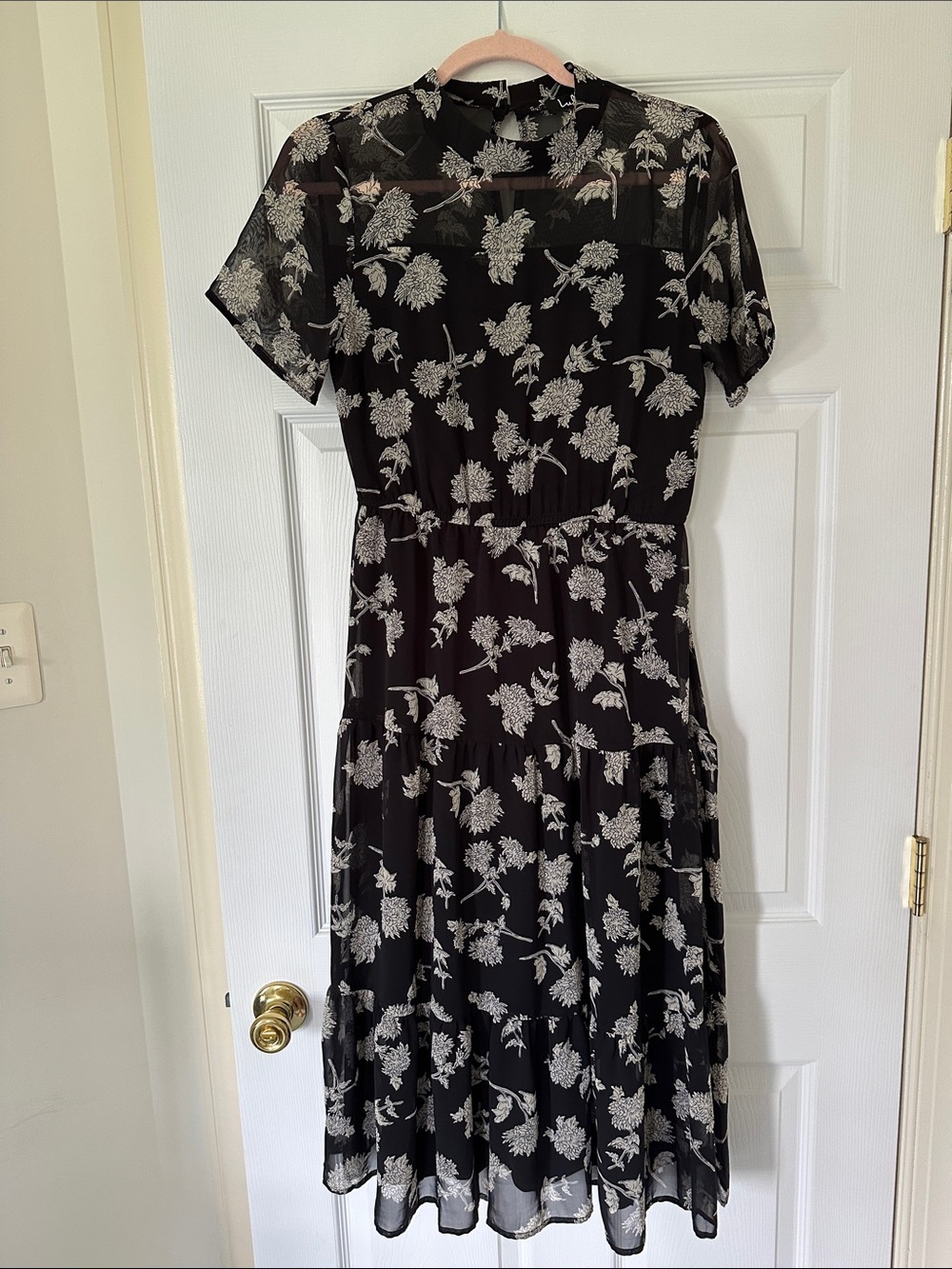 Lulu's Black Midi Dress with White Floral Print